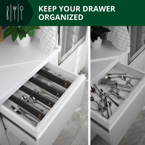 Vista 7 de ROYAL CRAFT WOOD Separadores de cajones ajustables de bambú – Organizador expandible para cocina, dormitorio, baño, tocador y oficina – Paquete de 4