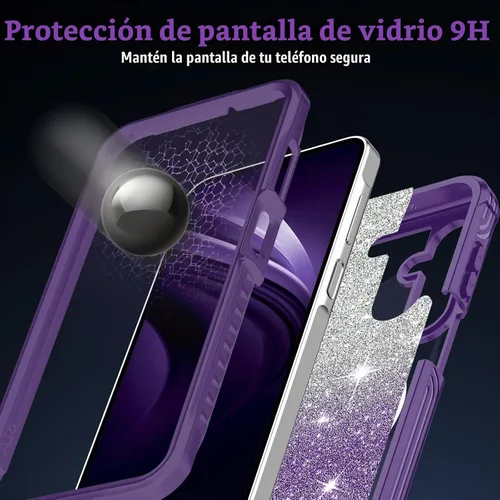 Vista 6 de Funda para Galaxy A16 5G, compatible con MagSafe, funda magnética con purpurina integrada con protector de pantalla de vidrio templado 9H, funda