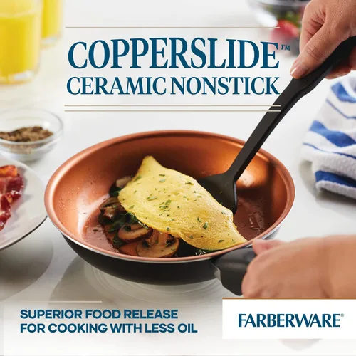 Vista 2 de Farberware Glide Escalfador de Huevos Antiadherente de Cerámica Cobreada con Tapa, 8 Pulgadas, Negro - 10654