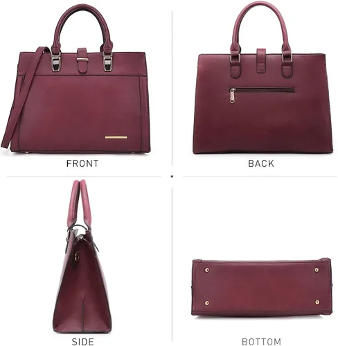 Vista 3 de Bolso de mano para mujer, con solapa, con correa y asa superior, bolso de trabajo, con correa a juego