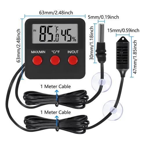 Vista 3 de Termómetro digital y termómetros de humedad para interiores y exteriores, medidor digital de temperatura e higrómetro con sonda para terrario