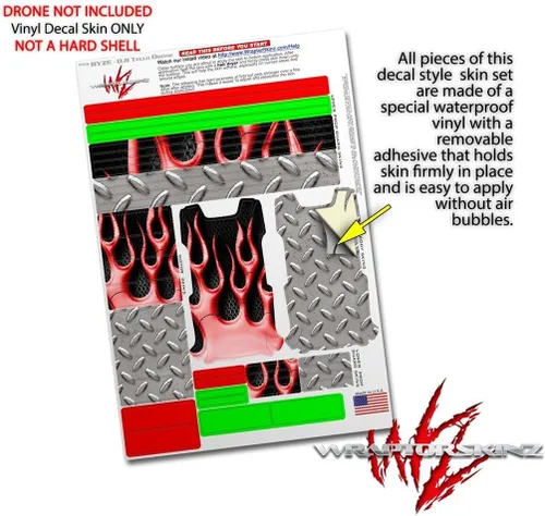 Vista 4 de Skin Wrap 2 Pack para DJI Ryze Tello Drone Metal Llamas Rojo Drone No Incluidas