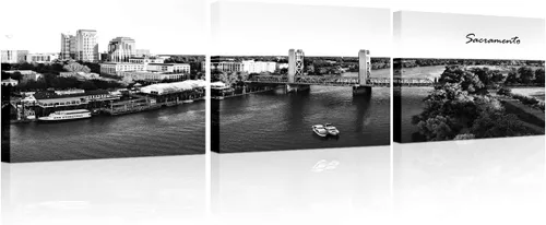 Vista 64 de TUMOVO 3 piezas de arte de pared en lienzo con diseño de horizonte de Atlanta, arte de pared panorámico de paisaje urbano en blanco y negro