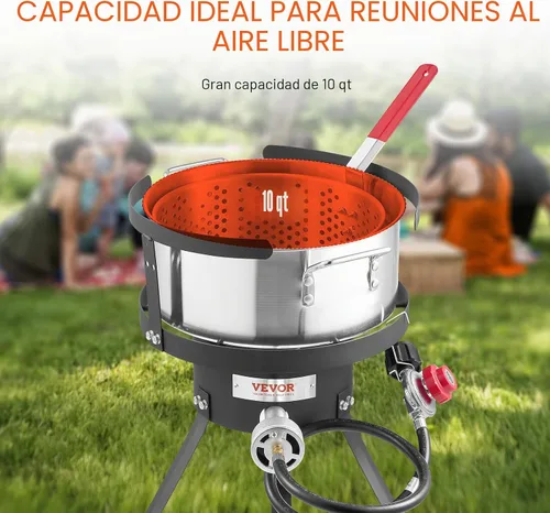 Vista 2 de VEVOR Freidora de Pescado y Alitas de 10 Qt, Kit de Freidora de Pescado de Propano de Aluminio, Freidora Profunda para Exteriores Olla para Mariscos