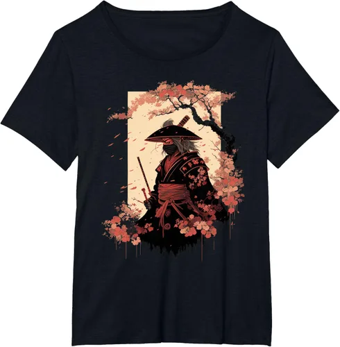 Vista 69 de Camiseta estética vintage samurái de arte japonés samurái retro cereza, Negro