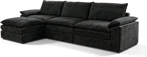 Vista 10 de Sofá modular en forma de nube de 118 pulgadas, con otomana móvil, sofá de asiento profundo de felpilla para sala de estar, sin montaje, caqui