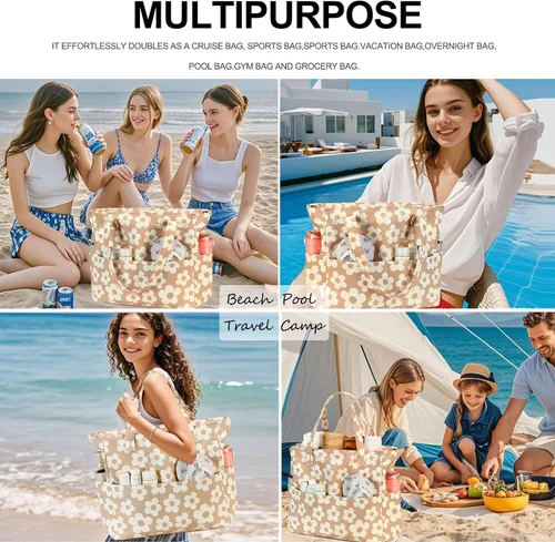 Vista 5 de Bluboon - Bolsa de playa impermeable para mujer, extra grande, con compartimento húmedo, para llevar de fin de semana, bolsa de piscina para viajes