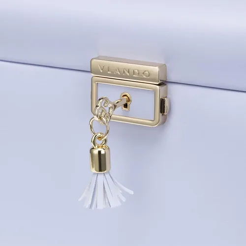 Vista 4 de Vlando Joyero organizador con cerradura con llave, bandeja de joyería de 3 cajones para collares, aretes, anillos, soporte de exhibición, espejo