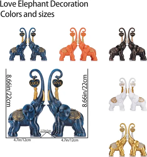 Vista 2 de DOVDOV Juego de 2 piezas de estatua de elefante azul, escultura de elefante de amor, elefante azul para decoración del hogar, estantería de oficina