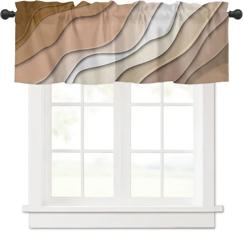 Vista 17 de Cortinas de cenefa con amarre degradado negro gris para ventanas, cortinas modernas geométricas grises para cocina, tratamientos para ventanas Negro