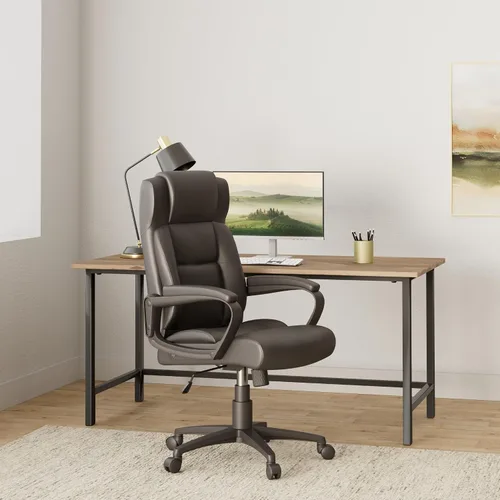 Vista 2 de Lorell Silla ejecutiva de cuero negro con respaldo alto Soho