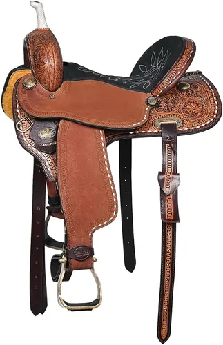 Vista 9 de HILASON Western Horse Barrel Racing Saddle Trail American Leather Western Saddle Saddle for Horses Barrel Racing Saddle
