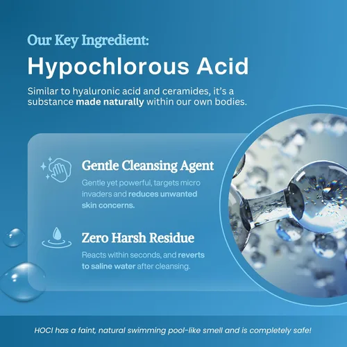 Vista 4 de Spray de ácido hipocloroso – Limpiador facial HOCl probado por dermatólogos para pieles sensibles, propensas al acné e irritadas – Alivia