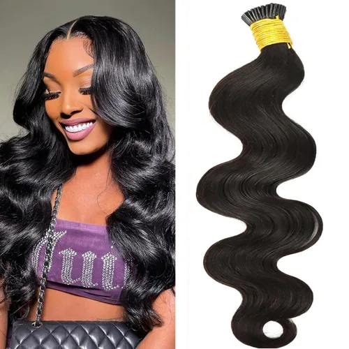 Vista 5 de Extensiones de cabello humano ondulado con punta I para mujer, extensiones de cabello Remy con punta de palo de fusión fría, pegamento de queratina