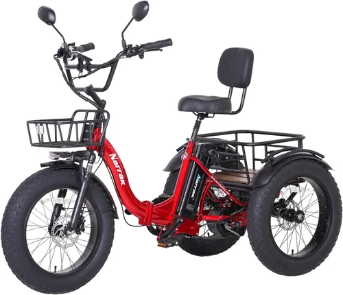 Vista 11 de NARRAK Triciclo eléctrico para adultos, triciclo eléctrico plegable con neumáticos gruesos, bicicletas eléctricas de 3 ruedas, pico de 1350 W