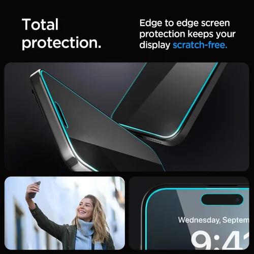 Vista 5 de Spigen Protector de pantalla de vidrio templado [GlasTR EZ FIT - Privacy] diseñado para iPhone 15 Pro Max [compatible con fundas] - Paquete de 2
