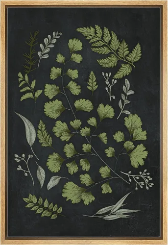 Vista 7 de SIGNWIN Lienzo enmarcado para pared, acuarela verde, bosque, helecho, planta, naturaleza, ilustraciones de área silvestre, arte moderno, rústico