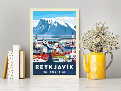 Vista 7 de Reykjavík - Póster de viaje de Islandia Reykjavík para decoración de pared de Reykjavík, ilustración de viaje, póster de Islandia, día de San