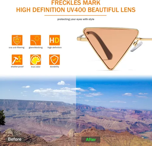 Vista 4 de Luz Triangular Pequeñas Gafas De Sol Hippie Marco Metal Tinted Lente Colorida F3184