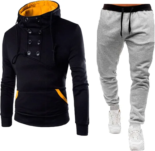 Vista 2 de JUNGE Conjuntos de chándal para hombre Otoño e Invierno con doble botonadura dos piezas de moda con un suéter con capucha y casual