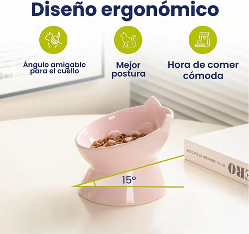 Vista 4 de PawsPik Lynx - Cuenco elevado de cerámica para perros y gatos, color rosa Quartz rosa