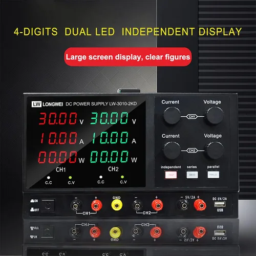 Vista 6 de Fuente de alimentación de CC variable, 4 canales 30 V 10 A 2 x 300 W ajustable conmutación regulada DC fuente de alimentación con pantalla