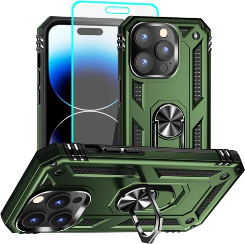 Vista 41 de Funda para iPhone 12/12 Pro, grado militar, anillo a prueba de golpes, verde militar