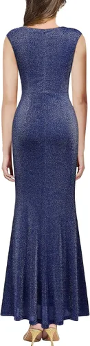 Vista 2 de Miusol Vestido largo sin mangas con cuello en V profundo para mujer, con volantes y abertura para boda