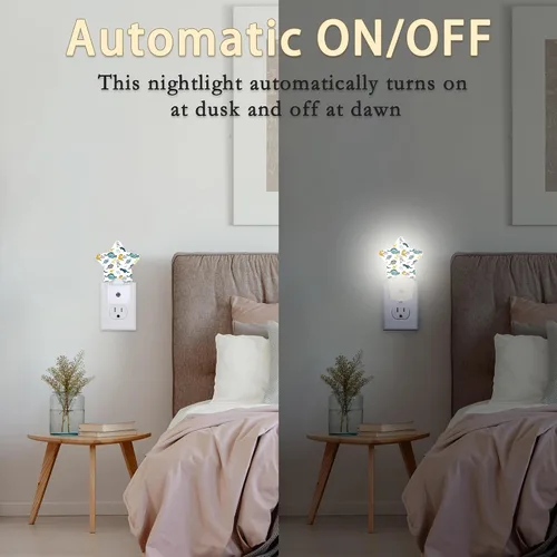Vista 4 de Luces Nocturnas de Dinosaurio de Dibujos Animados que se Enchufan en la Pared, Lámpara Inteligente con Sensor de Anochecer a Amanecer para Dino