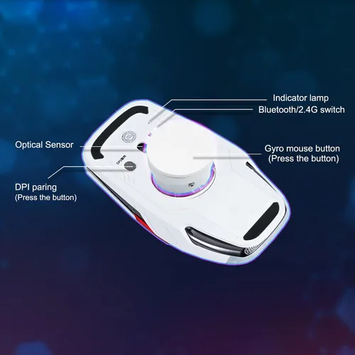 Vista 8 de Iluminación LED RGB, liberación de estrés EDC, Bluetooth 2.4G, mouse inalámbrico UFO para juegos, 5 botones, 4 DPI óptico, recargable, con receptor