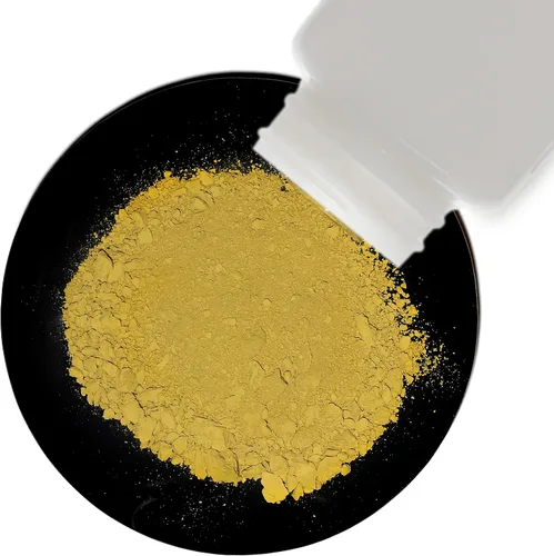 Vista 4 de Óxido de hierro amarillo [(Fe2) O3.H20] 99% grado AR polvo 8 onzas en una botella ahorradora de espacio