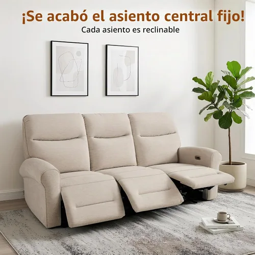 Vista 6 de MCombo Sofá reclinable eléctrico Hugger de pared de 87.8 pulgadas, sofá reclinable triple de 3 asientos con puertos USB, sofá reclinable con brazo