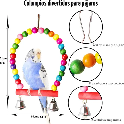Vista 2 de 8 piezas de juguetes para pájaros y cacatúas, accesorios de jaula de loros, juguete de madera para masticar, perca para periquitos, conures, pájaros