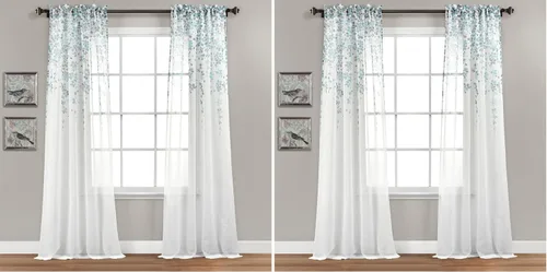 Vista 27 de Lush Decor Cenefa para ventana con flores que lloran, filtro de luz, azul y gris