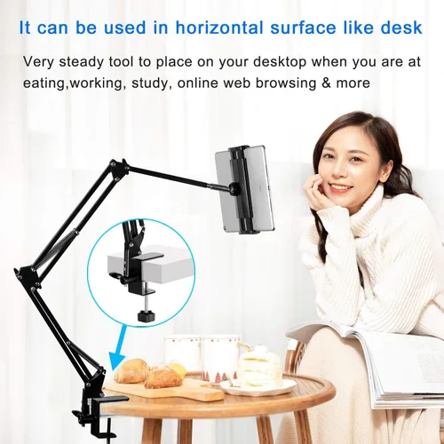 Vista 2 de Soporte para tablet ajustable, soporte plegable para cama, soporte universal flexible de aluminio para tableta con rotación de 360 grados