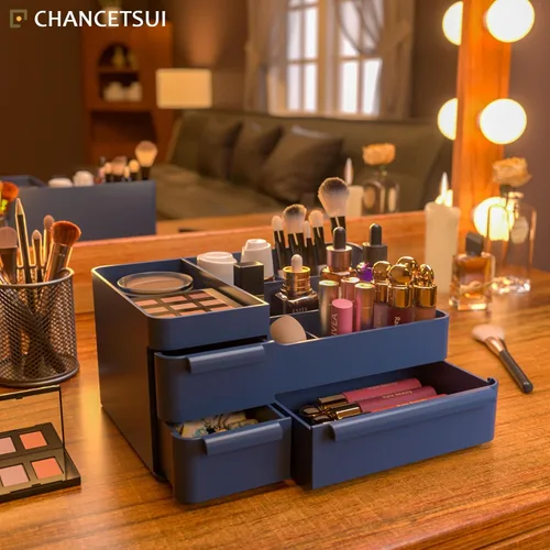 Vista 2 de Organizador de maquillaje con cajones, organizador de encimera para tocador, escritorio de baño y dormitorio, vitrina de cosméticos, caja