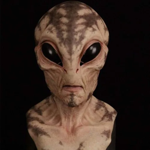 Vista 4 de Máscara de alienígena de Halloween para adultos, realista, máscara de anciano espeluznante, máscara realista de alienígena, máscara de goma