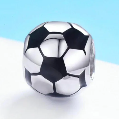 Vista 3 de Dijes de cuentas de fútbol con esmalte blanco y negro de plata de ley 925 para pulsera Pandora, Plata esterlina