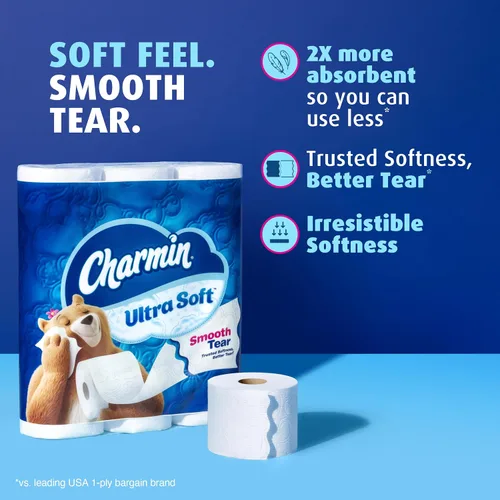Vista 2 de Charmin Papel higiénico ultra suave, 18 rollos Mega XL = 108 rollos regulares