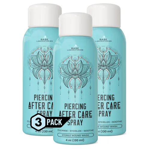Vista 11 de BASE LABORATORIES Spray de cuidado posterior de piercings de 4 onzas Spray salino para piercings Spray limpiador de piercing de oreja Solución