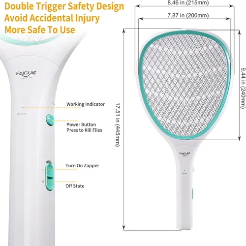 Vista 4 de Raqueta matamoscas eléctrica de mano Faicuk