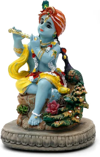 Vista 8 de Estatua hindú de Dios Señor Krishna – 4.3 pulgadas de alto, ídolo indio Krishna, escultura para oficina en casa, templo mandir, regalos Puja