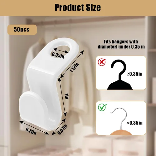 Vista 5 de Ganchos de conector de percha, 50 perchas que ahorran espacio para ropa, ganchos de conector de ropa, organizador de perchas ahorrador de espacio