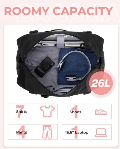 Vista 3 de BAGSMART Bolsa de fin de semana para mujer, bolsa de viaje con bolsa de zapatos para viajes, 26L para el aeropuerto, bolsa de mano para gimnasio