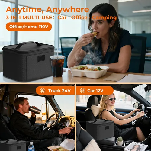 Vista 2 de Lonchera eléctrica con calefacción, calentador de alimentos pequeño para hombres y mujeres, mini microondas de viaje portátil, 12 V/24 V/110 V