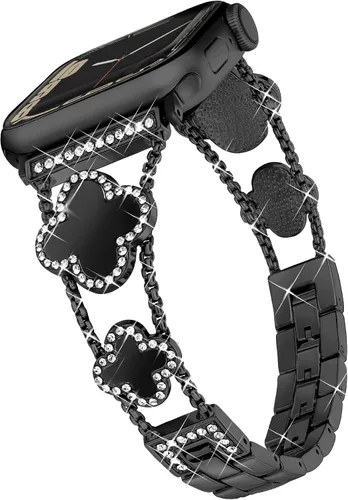 Vista 22 de wipalor Correa de trébol de cuatro hojas para Apple Watch para mujer de 42mm 41mm 40mm 38mm, correas delgadas iWatch para mujer, correas metálicas