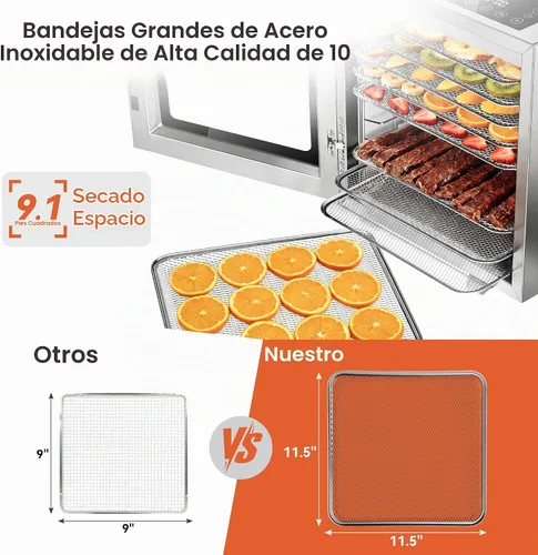 Vista 3 de Deshidratador de alimentos 10 bandejas de acero inoxidable máquina Bandejas plateadas-10