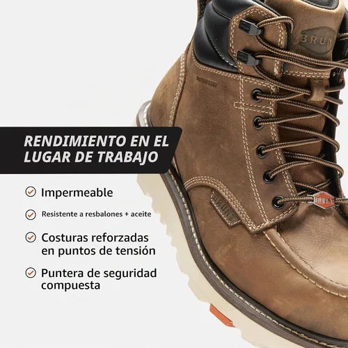 Vista 3 de BRUNT Marin Welted (Comp Toe) - Men's - Waterproof Safety Toe Wedge Work Boot - Goodyear Welt Construction - EH & ESR Rated - Oil & Slip Resistant