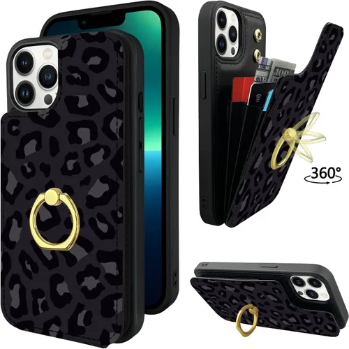 Vista 8 de Funda tipo cartera compatible con iPhone 13 Pro con soporte para tarjetas, rotación de 360°, soporte de anillo de dedo con función atril, bloqueo