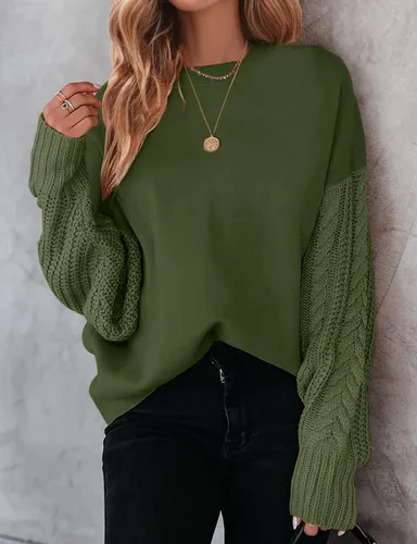 Vista 3 de ZESICA Women's 2023 Fall Long Sleeve Crew Neck Solid Color Cable Knit Chunky Casual Oversized Pullover Sweater Tops